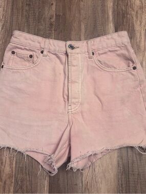 Zara Light Pink Frayed Denim Shorts